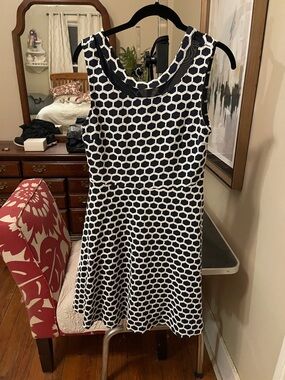 Pixley Navy and White Hexagon Fit-and-Flare Dress